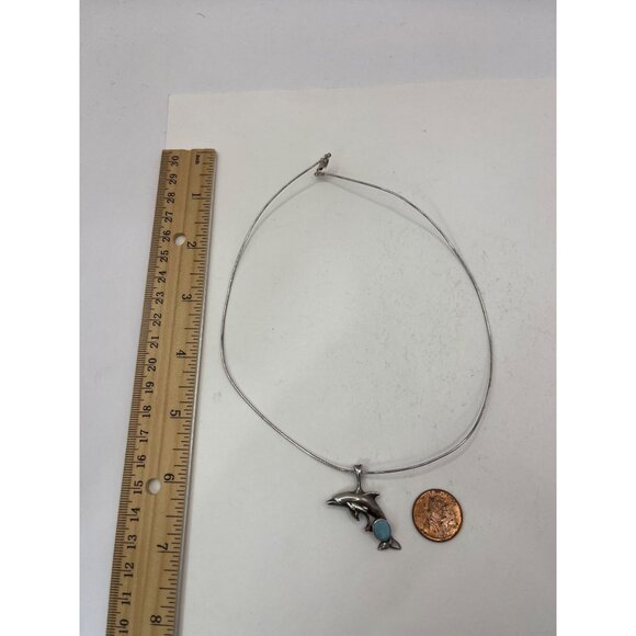 Sterling Silver Dolphin Pendant Necklace With Blue Stone Accents & Thin Chain - Picture 5 of 10